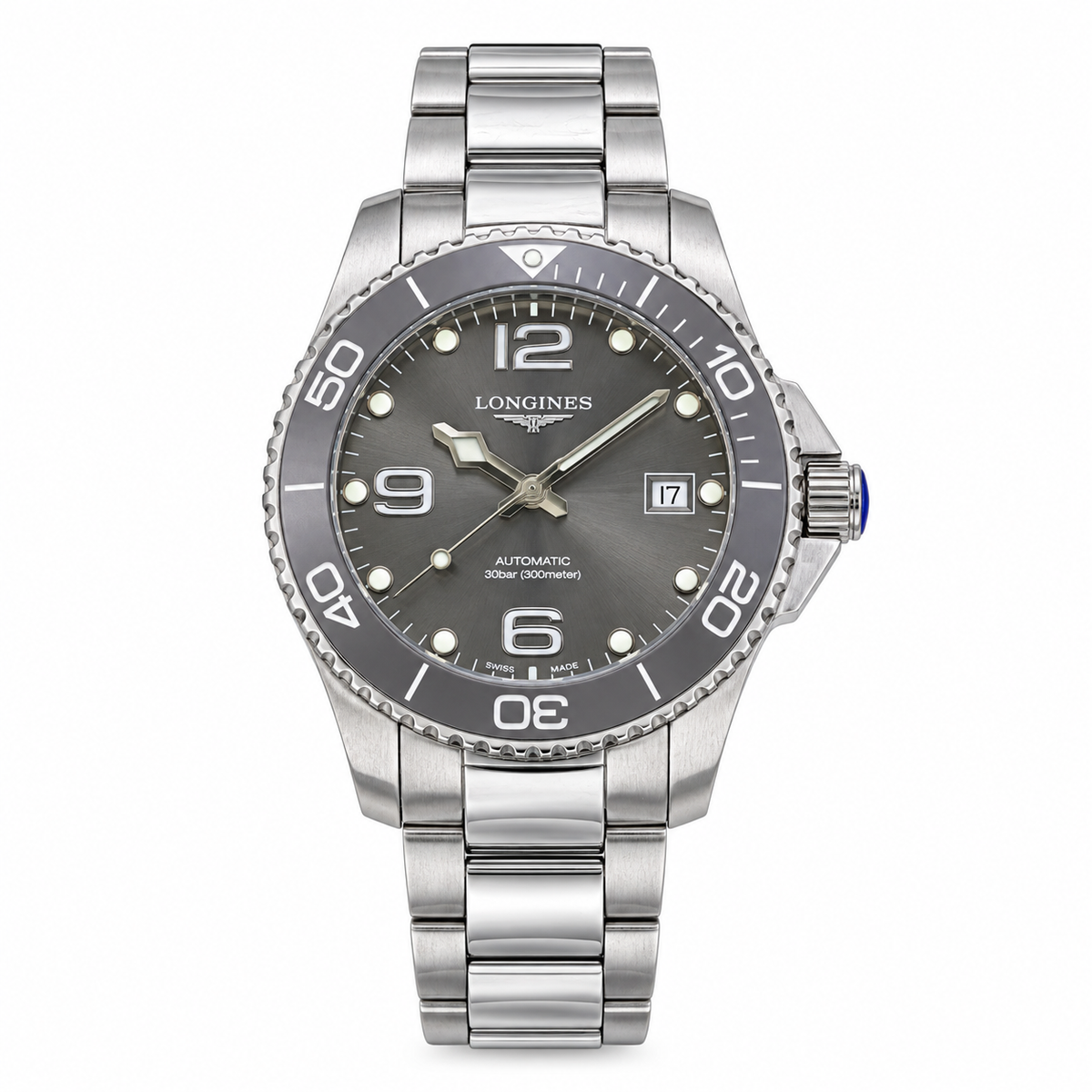 Longines HydroConquest grey dial grey ceramic bezel stainless steel bracelet automatic dive watch 300m