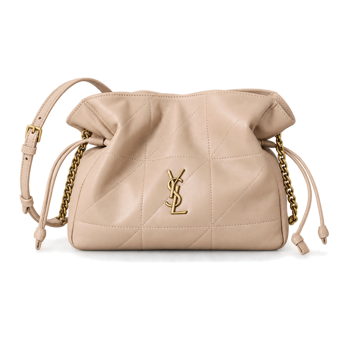 YSL Bouquet Drawstring Bag – Beige Quilted Leather