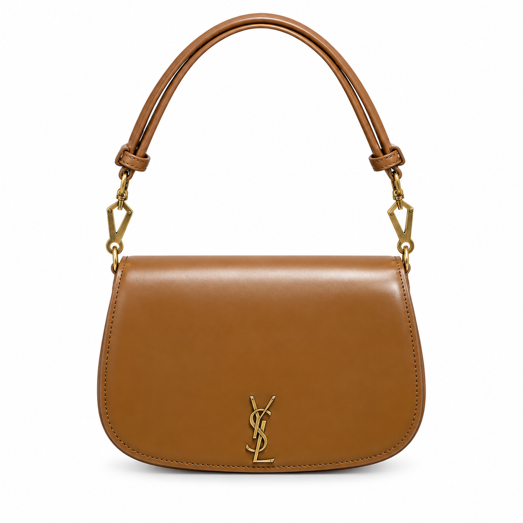 YSL Saint Laurent Sac de Jour Nano Tan Smooth Leather Gold Monogram Top Handle Bag