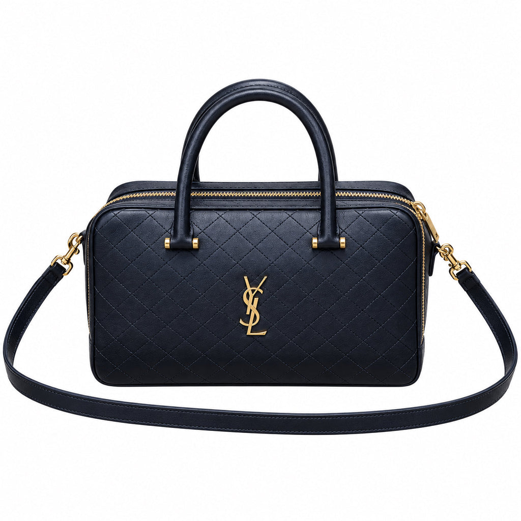 Saint Laurent YSL Quilted Boston Bag – Navy Blue