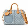 Louis Vuitton Speedy Bandoulière 25 light blue Monogram denim bag with Vachetta leather handles, heart charm and gold hardware