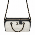 Chanel Tweed Camera Bag White Black Silver CC 18.5cm