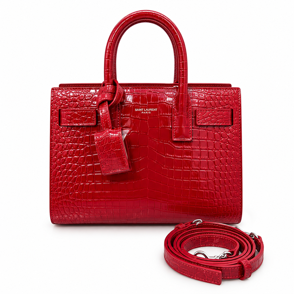 Saint Laurent Sac de Jour Bag – Red Croc Embossed