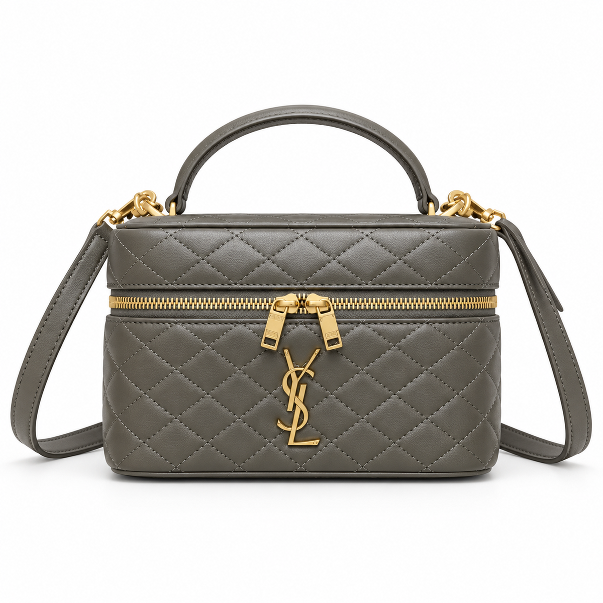 YSL Saint Laurent Quilted Vanity Case Bag Khaki