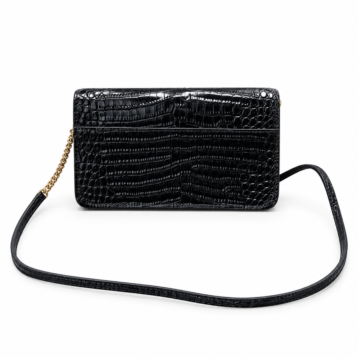 Saint Laurent Kate Medium Chain Bag in Black Croc