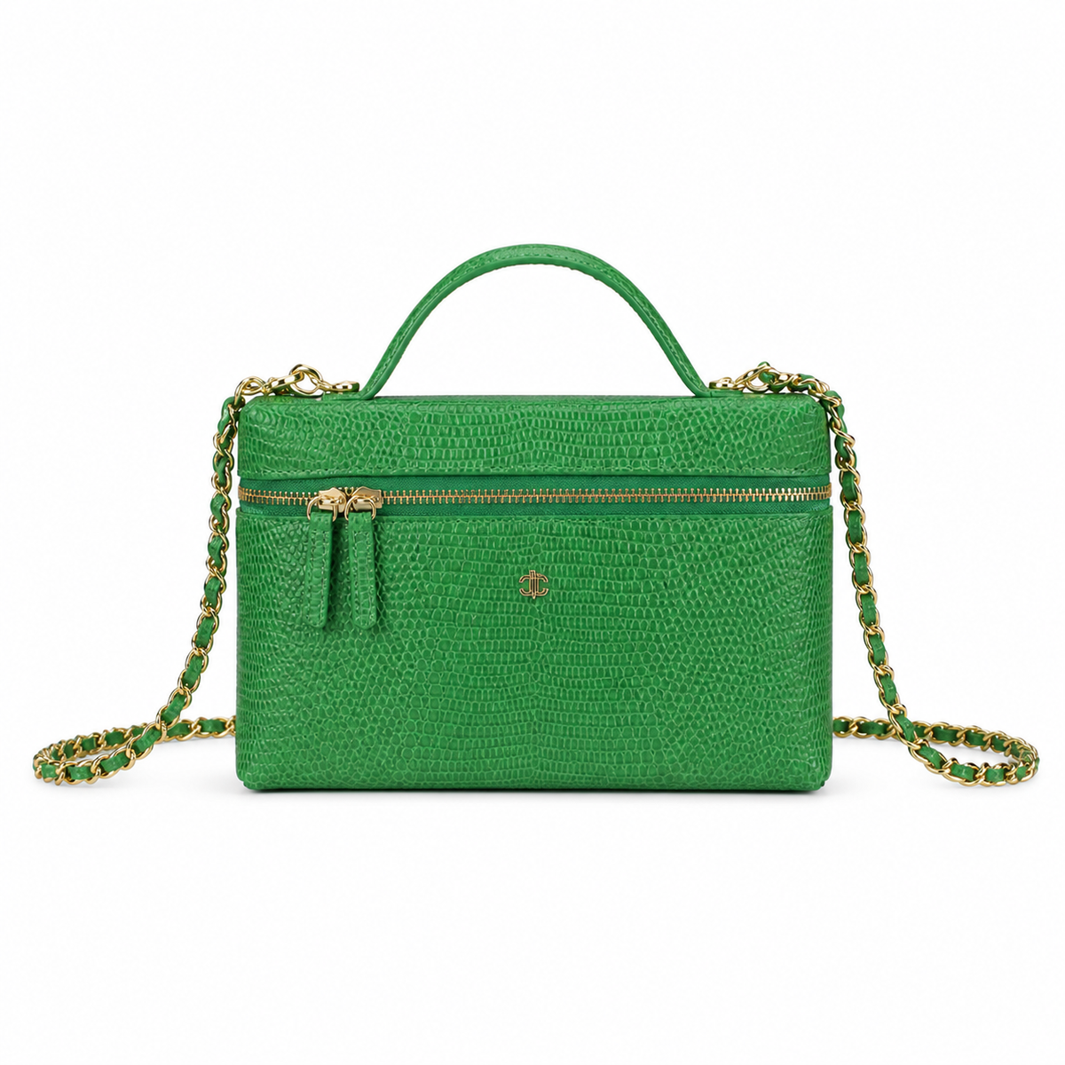 Chanel Kelly Green Lizard-Embossed Vanity Case | Gold Star Charm — 18cm