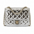 Chanel Mirror Metallic Quilted Flap Bag | CC Turn-Lock Silver Chain — 15x20cm