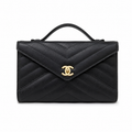 Chanel Black Chevron-Quilted Lambskin Envelope Bag | Gold CC & Deep Red Interior