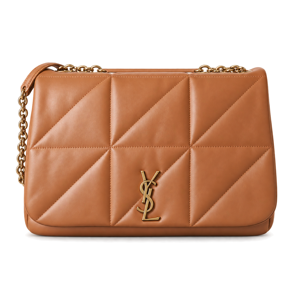 Saint Laurent YSL Jamie quilted chain shoulder bag in caramel calfskin leather with gold hardware
