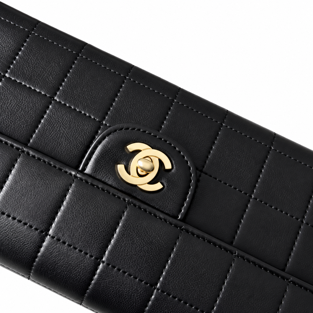 Chanel Square Quilted Lambskin East West Flap Bag Black 26cm
