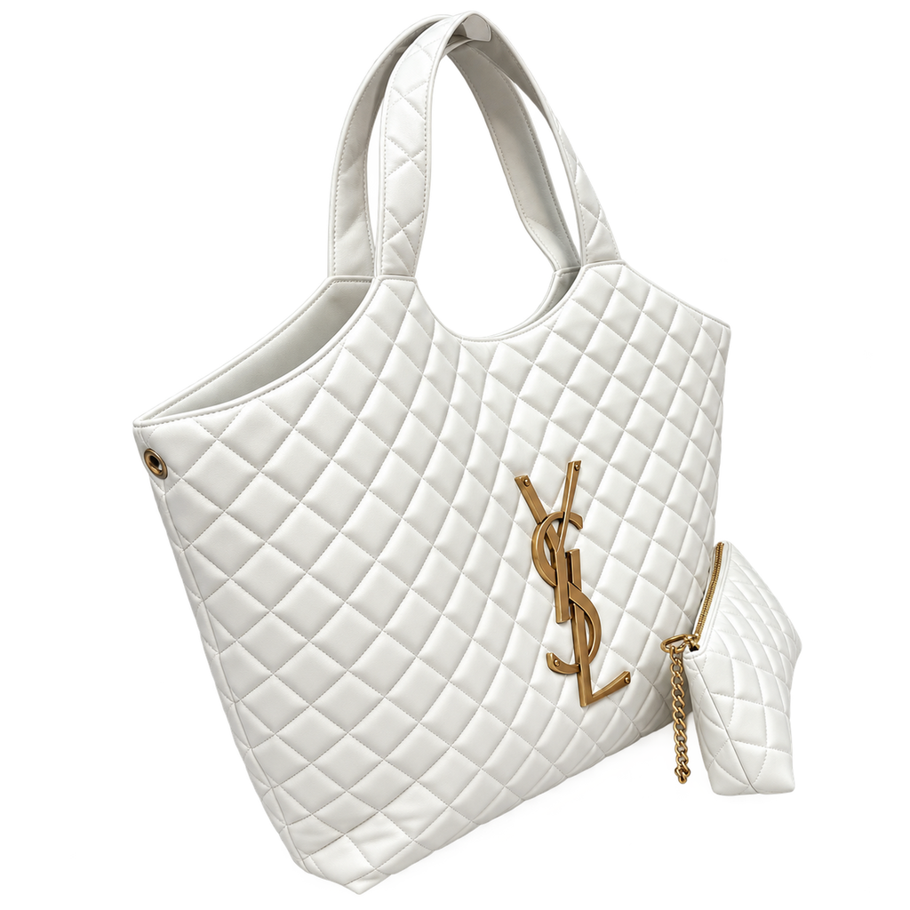 YSL Icare Maxi Shopping Bag – White Quilted Leather