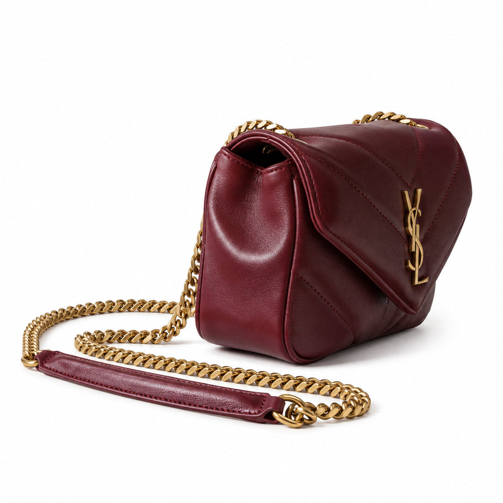YSL Loulou Mini Chain Bag – Burgundy Quilted Leather