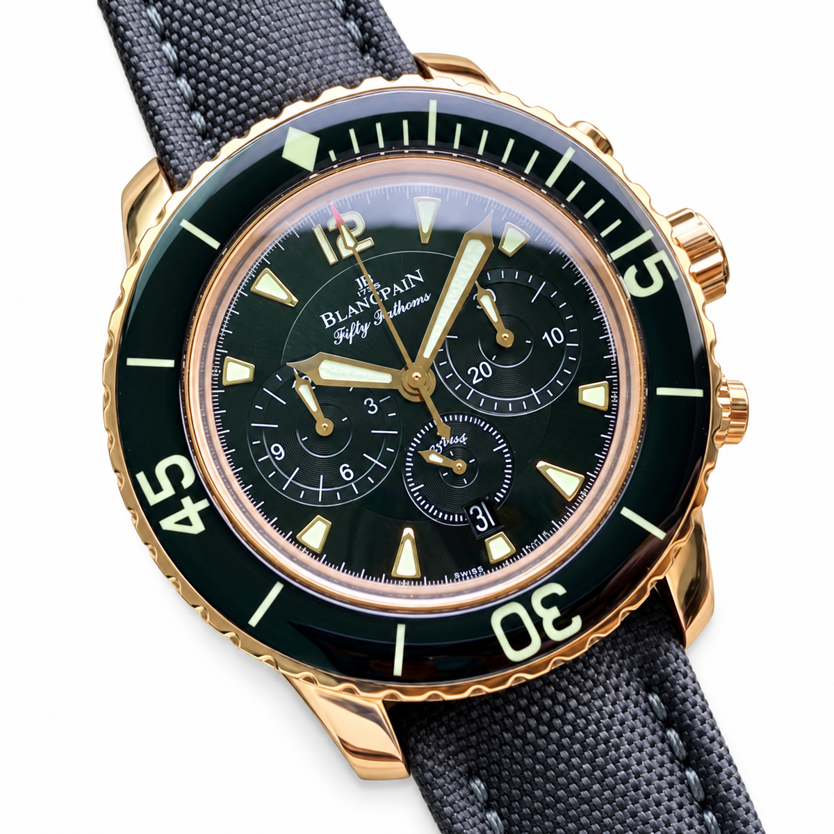 Blancpain Fifty Fathoms Flyback Chronograph – Rose Gold Black Dial Ceramic Bezel Swiss Automatic