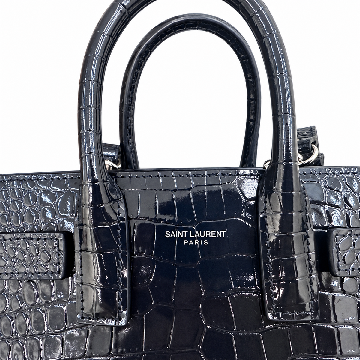Saint Laurent Sac de Jour Bag – Navy Croc Embossed