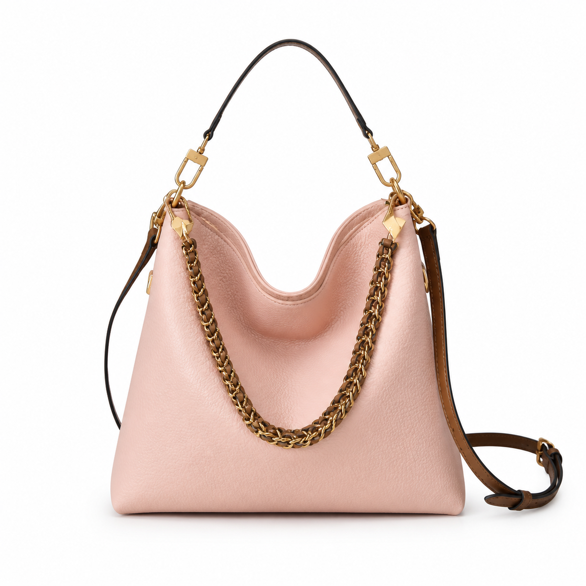 Louis Vuitton Blossom Hobo pink calfskin leather bag with braided gold chain and black top handle