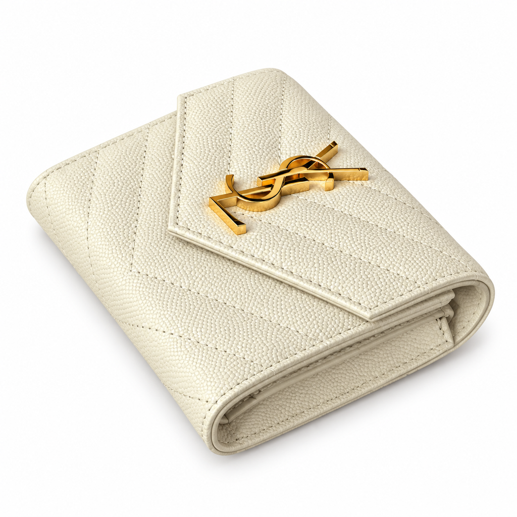 YSL Saint Laurent Monogram Small Flap Wallet Ivory