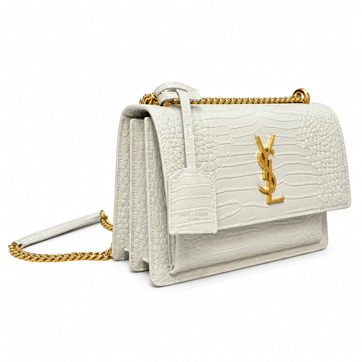 YSL Sunset Medium Bag Cream Croc