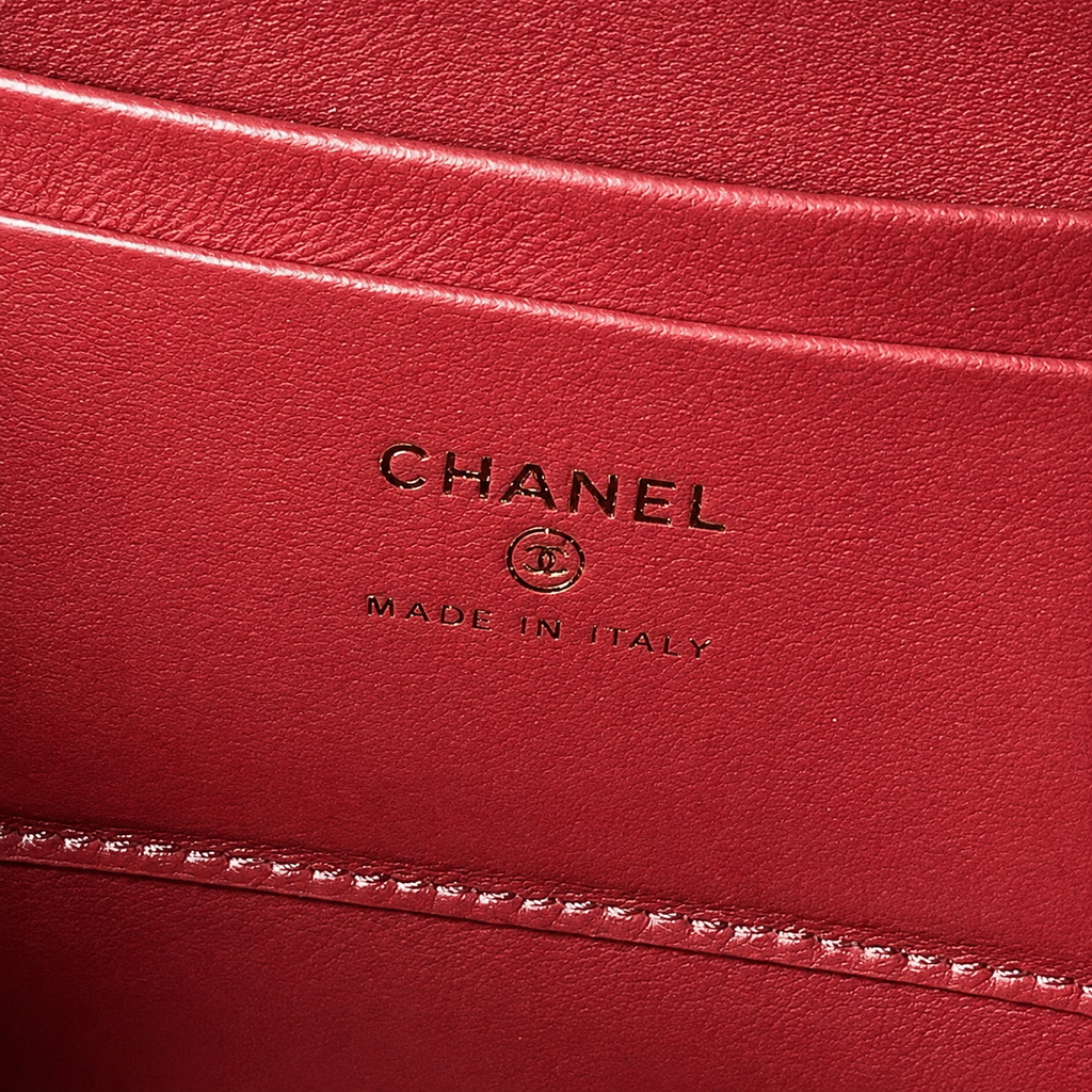 Chanel Burgundy Croc-Embossed Structured Box Bag | Full-Width Front Zip & Gold Chain