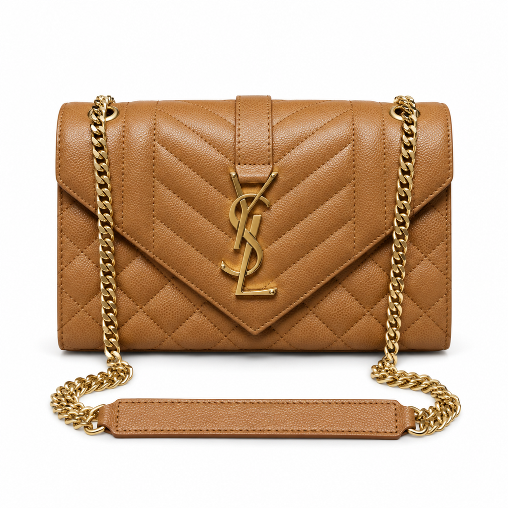 Saint Laurent YSL Envelope Bag – Camel Gold