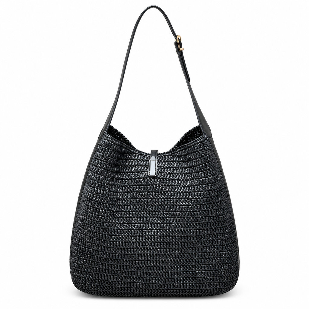 YSL Saint Laurent Le 5 À 7 Raffia Tote Bag Black