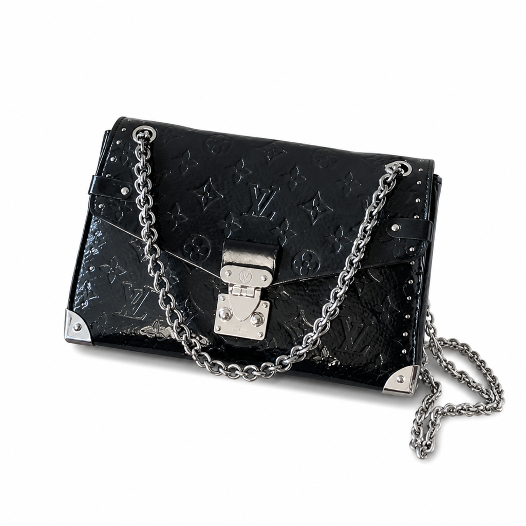Louis Vuitton Monogram Vernis black patent leather chain shoulder bag with silver hardware