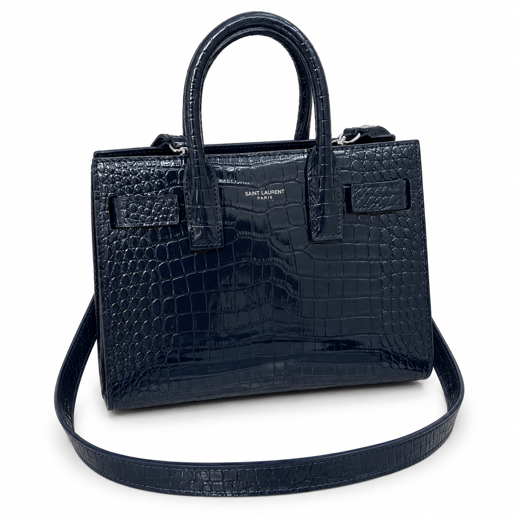 Saint Laurent Sac de Jour Bag – Navy Croc Embossed