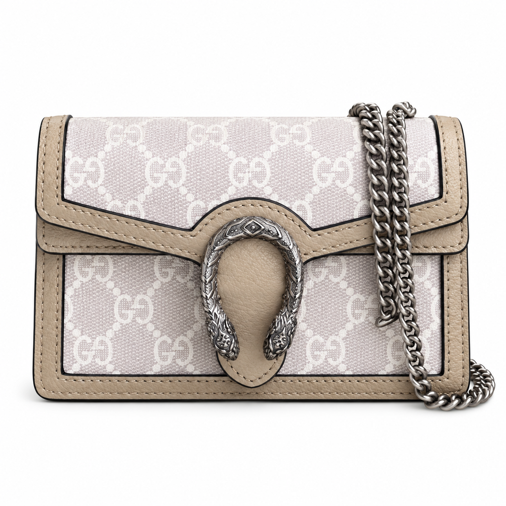 Gucci Dionysus Mini Bag in White GG Supreme Canvas with Ivory Leather Trim
