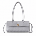 Chanel Lavender Grey Quilted Caviar Flap Tote | Dual Handles & Side Drawstring Detail