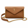 YSL Saint Laurent Gaby Envelope Bag Tan Grained Leather Gold Chain
