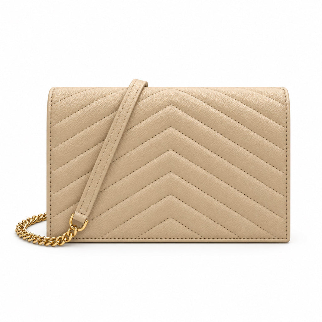 YSL Saint Laurent Envelope Chain Wallet in Sand Matelassé Leather