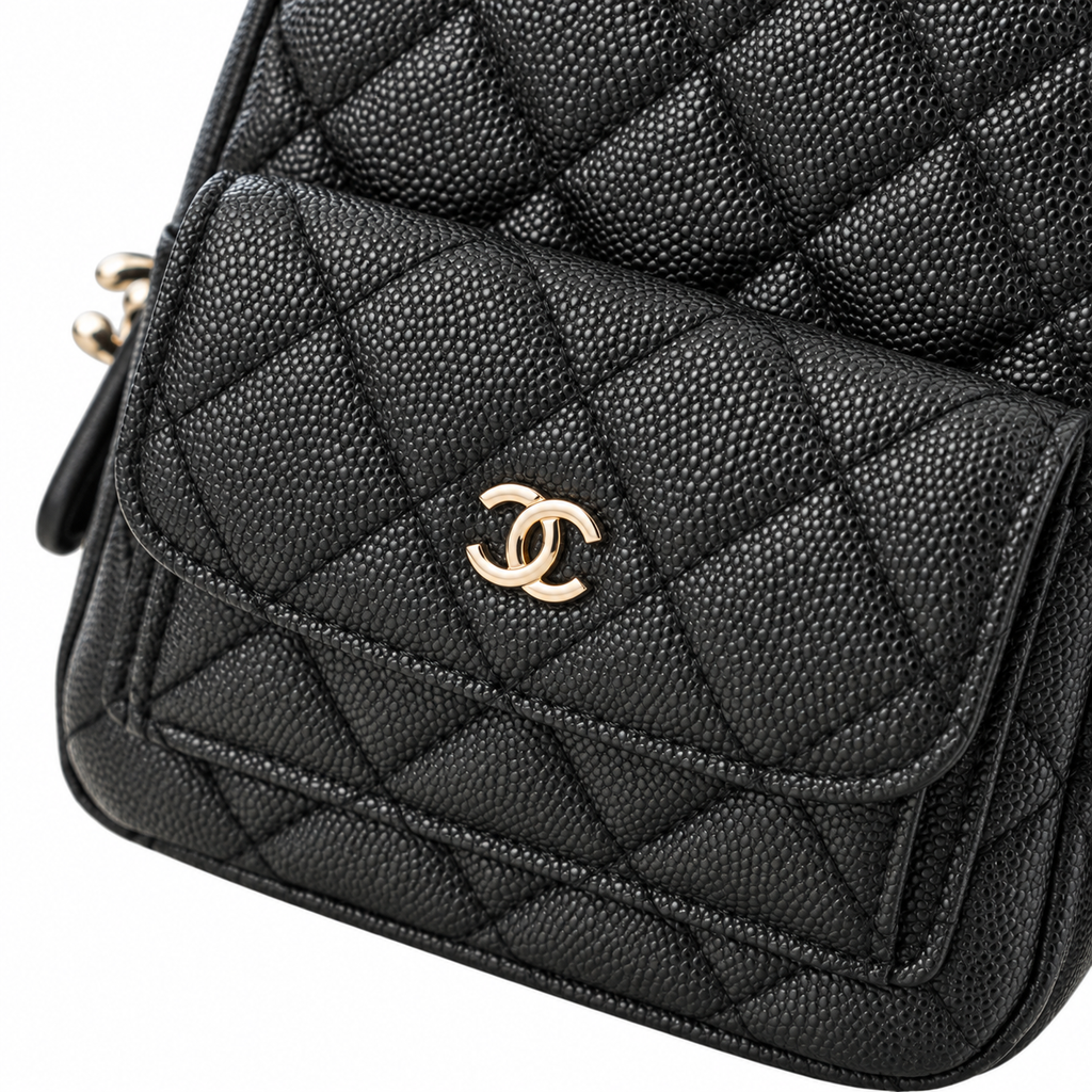 Chanel Quilted Grained Leather Mini Chain Backpack Black 18×13×9cm
