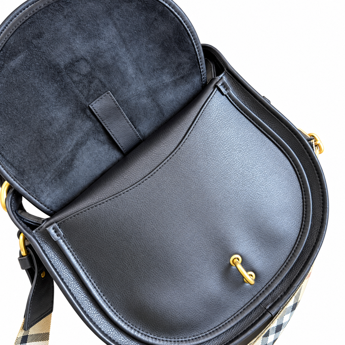 Burberry Noir Saddle Bag with Signature Check Strap